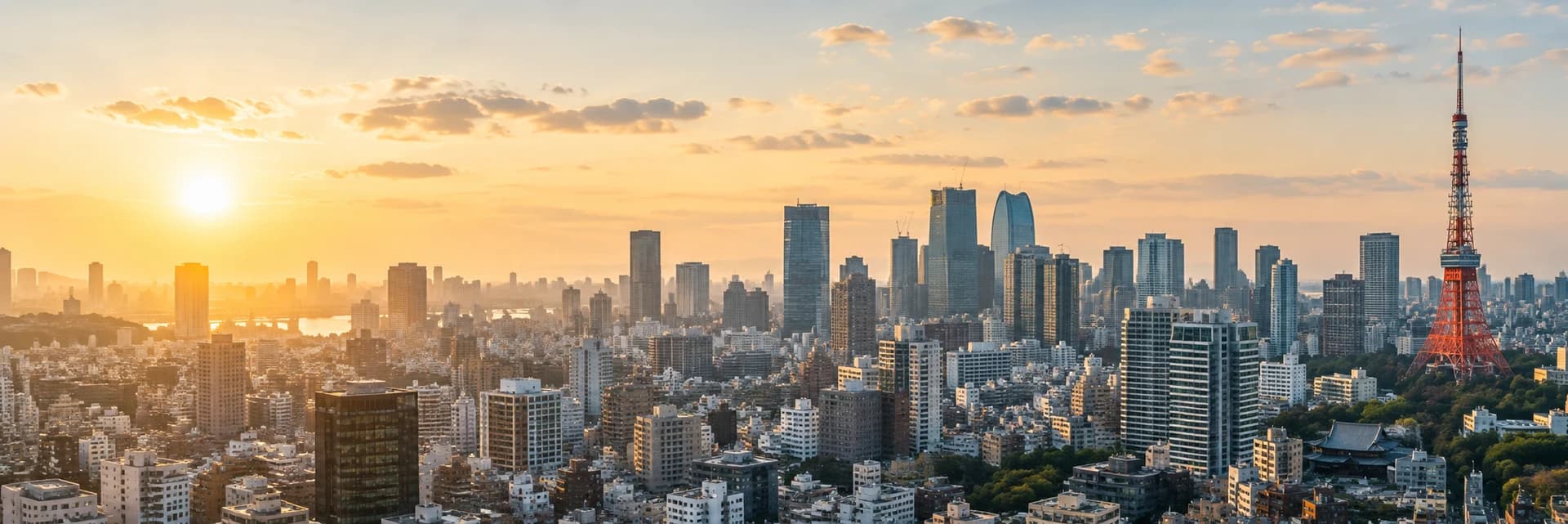 朝の光が差す東京の街並み